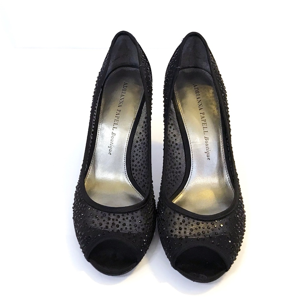 Adrianna Papell-Black, Sparkly, Peep Toe pumps. Size 8.